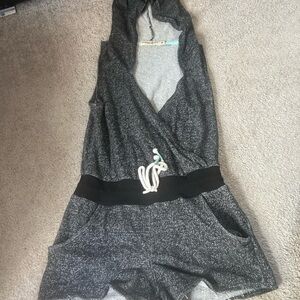 Gray Hooded Romper with Rope Detail
